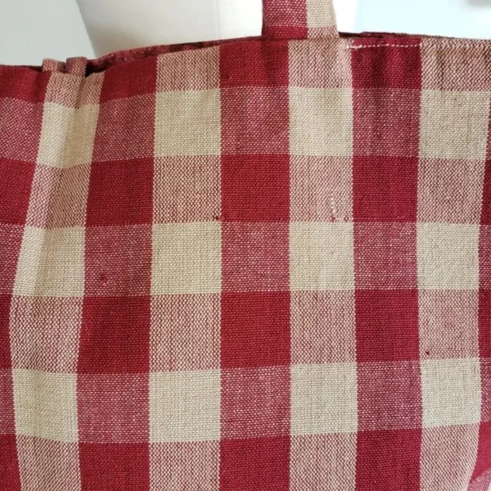 Vintage Handmade Gingham Patchwork Christmas Holiday Shoulder Tote Bag - Picture 7 of 8